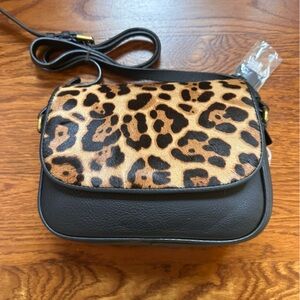 J. Crew Black Crossbody with Leopard Print Flap